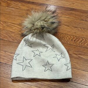 Starry Beige Kids Beanie with Pom Pom